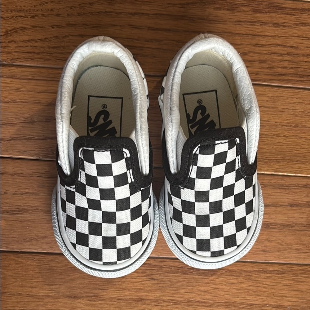 Vans Kids Checkered Slip-On Shoes - Black and White
